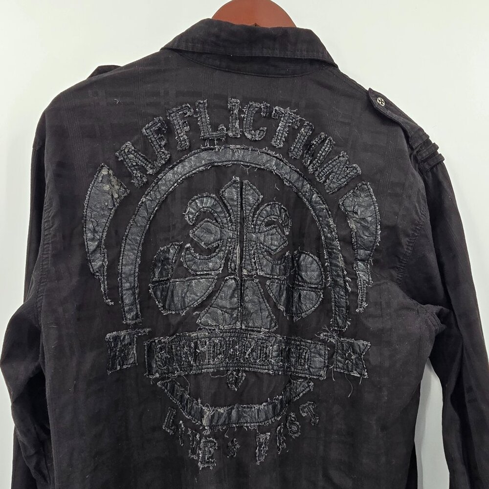 Affliction Y2K Black Button Down Up Shirt Back Design large
